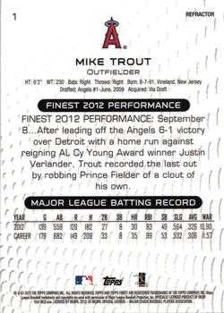 2013 Finest - X-Fractors #1 Mike Trout Back