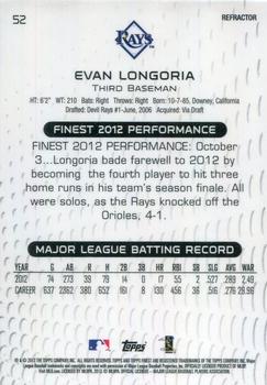 2013 Finest - X-Fractors #52 Evan Longoria Back