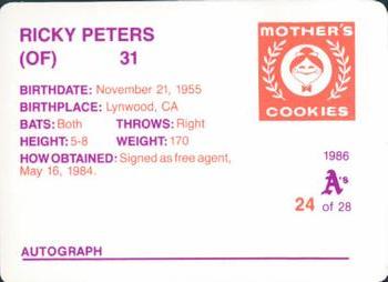1986 Mother's Cookies Oakland Athletics #24 Ricky Peters Back