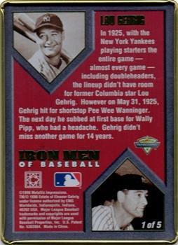 1996 Metallic Impressions Iron Men of Baseball #1 Lou Gehrig Back