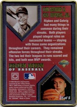 1996 Metallic Impressions Iron Men of Baseball #5 Lou Gehrig / Cal Ripken Jr Back