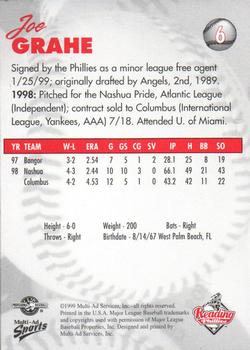 1999 Multi-Ad Reading Phillies #6 Joe Grahe Back
