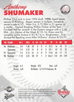 1999 Multi-Ad Reading Phillies #10 Anthony Shumaker Back