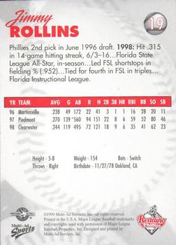1999 Multi-Ad Reading Phillies #19 Jimmy Rollins Back