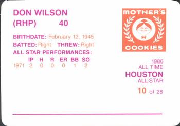 1986 Mother's Cookies Houston Astros #10 Don Wilson Back