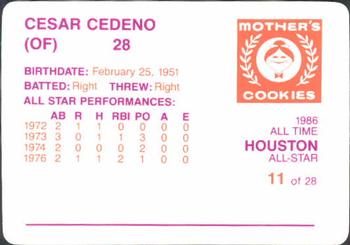 1986 Mother's Cookies Houston Astros #11 Cesar Cedeno Back