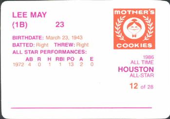 1986 Mother's Cookies Houston Astros #12 Lee May Back