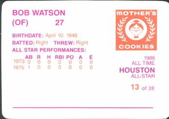 1986 Mother's Cookies Houston Astros #13 Bob Watson Back