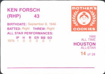 1986 Mother's Cookies Houston Astros #14 Ken Forsch Back
