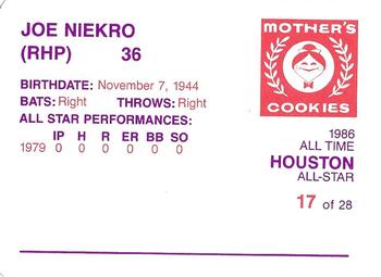 1986 Mother's Cookies Houston Astros #17 Joe Niekro Back