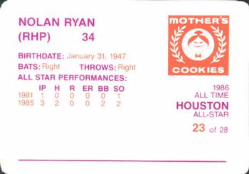 1986 Mother's Cookies Houston Astros #23 Nolan Ryan Back