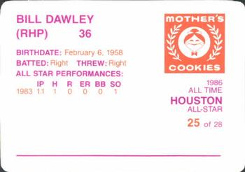 1986 Mother's Cookies Houston Astros #25 Bill Dawley Back