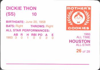 1986 Mother's Cookies Houston Astros #26 Dickie Thon Back