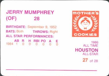 1986 Mother's Cookies Houston Astros #27 Jerry Mumphrey Back
