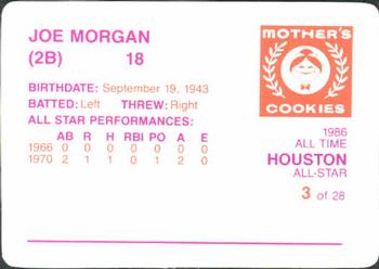 1986 Mother's Cookies Houston Astros #3 Joe Morgan Back