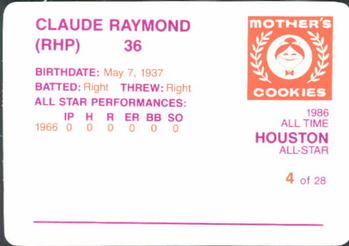 1986 Mother's Cookies Houston Astros #4 Claude Raymond Back