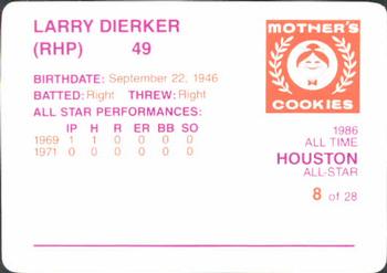 1986 Mother's Cookies Houston Astros #8 Larry Dierker Back