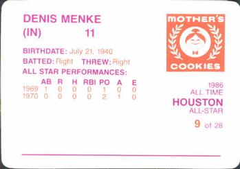 1986 Mother's Cookies Houston Astros #9 Denis Menke Back