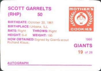 1986 Mother's Cookies San Francisco Giants #19 Scott Garrelts Back