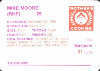 1986 Mother's Cookies Seattle Mariners #21 Mike Moore Back
