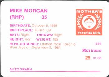 1986 Mother's Cookies Seattle Mariners #25 Mike Morgan Back