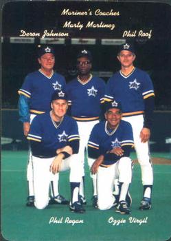 1986 Mother's Cookies Seattle Mariners #28 Mariners Coaches (Deron Johnson / Marty Martinez / Phil Roof / Phil Regan / Ozzie Virgil Sr.) Front