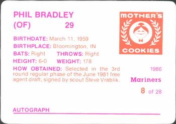1986 Mother's Cookies Seattle Mariners #8 Phil Bradley Back