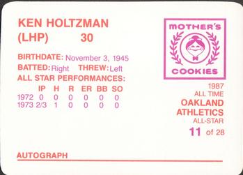 1987 Mother's Cookies Oakland Athletics #11 Ken Holtzman Back