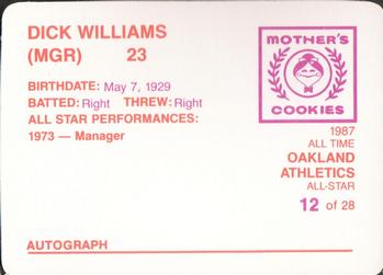 1987 Mother's Cookies Oakland Athletics #12 Dick Williams Back