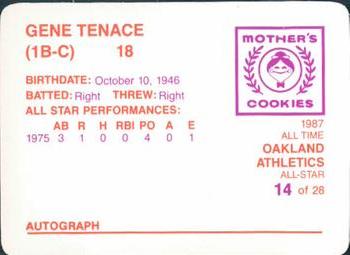 1987 Mother's Cookies Oakland Athletics #14 Gene Tenace Back