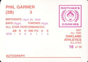 1987 Mother's Cookies Oakland Athletics #16 Phil Garner Back