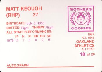 1987 Mother's Cookies Oakland Athletics #18 Matt Keough Back