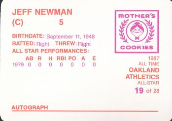 1987 Mother's Cookies Oakland Athletics #19 Jeff Newman Back