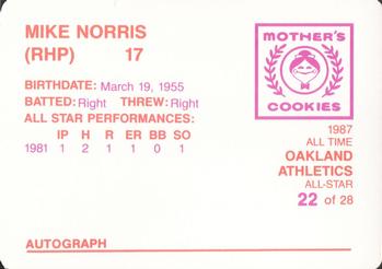 1987 Mother's Cookies Oakland Athletics #22 Mike Norris Back