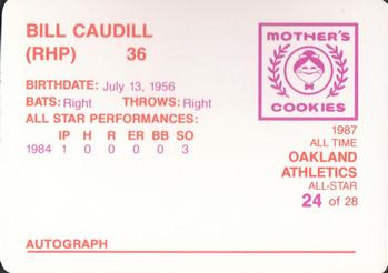 1987 Mother's Cookies Oakland Athletics #24 Bill Caudill Back