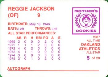 1987 Mother's Cookies Oakland Athletics #5 Reggie Jackson Back