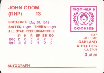 1987 Mother's Cookies Oakland Athletics #3 John Odom Back