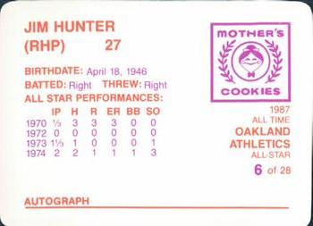 1987 Mother's Cookies Oakland Athletics #6 Catfish Hunter Back