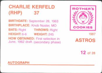 1987 Mother's Cookies Houston Astros #12 Charlie Kerfeld Back