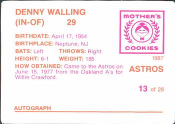1987 Mother's Cookies Houston Astros #13 Denny Walling Back