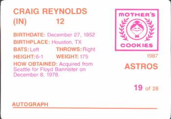 1987 Mother's Cookies Houston Astros #19 Craig Reynolds Back