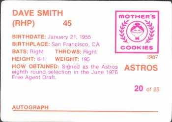 1987 Mother's Cookies Houston Astros #20 Dave Smith Back