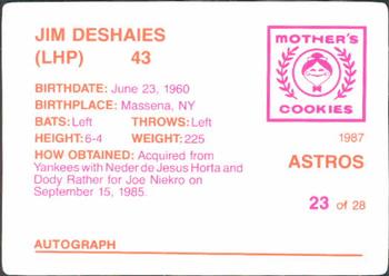 1987 Mother's Cookies Houston Astros #23 Jim Deshaies Back