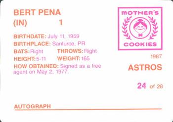 1987 Mother's Cookies Houston Astros #24 Bert Pena Back