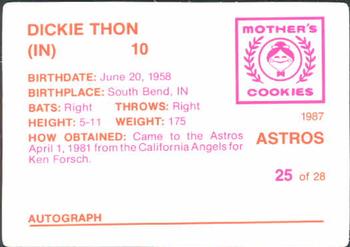 1987 Mother's Cookies Houston Astros #25 Dickie Thon Back