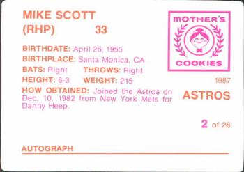 1987 Mother's Cookies Houston Astros #2 Mike Scott Back