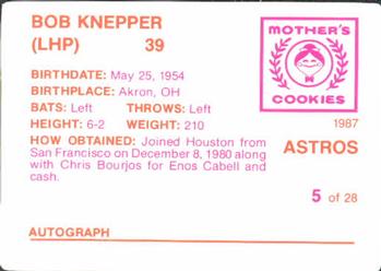 1987 Mother's Cookies Houston Astros #5 Bob Knepper Back