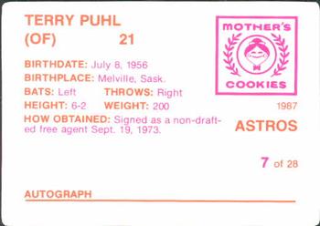 1987 Mother's Cookies Houston Astros #7 Terry Puhl Back