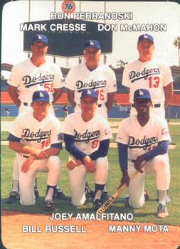 1987 Mother's Cookies Los Angeles Dodgers #27 Dodgers Coaches (Mark Creese / Ron Perranoski / Don McMahon / Bill Russell / Joey Amalfitano / Manny Mota) Front