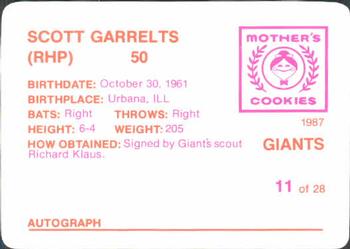 1987 Mother's Cookies San Francisco Giants #11 Scott Garrelts Back